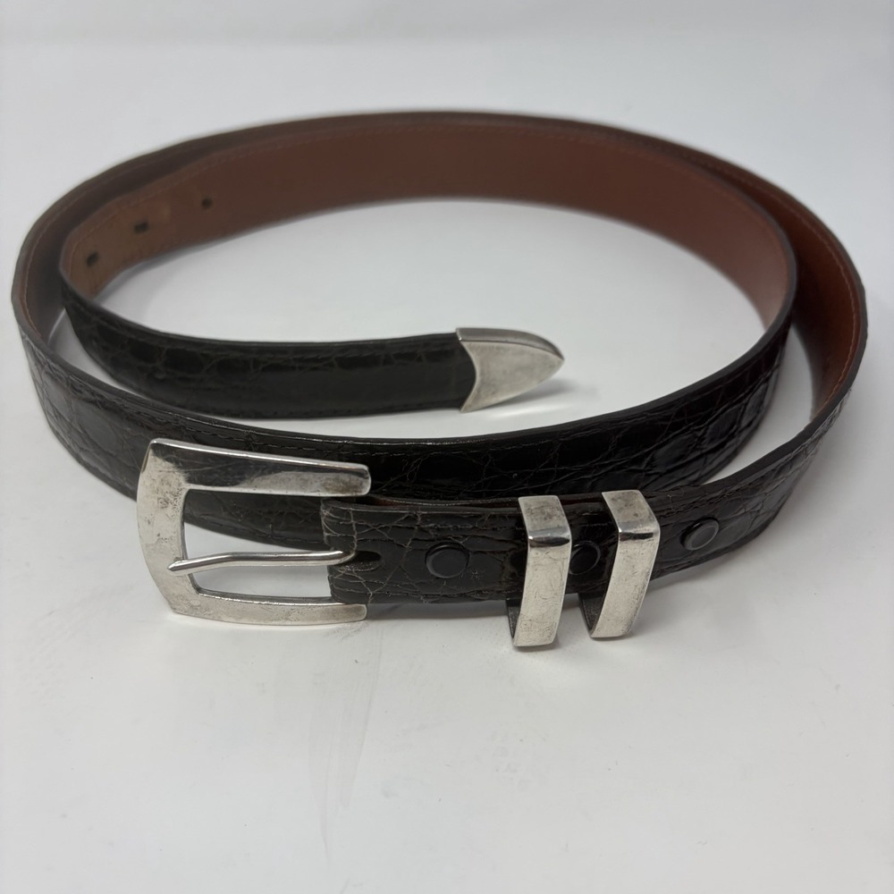 Rippel & Company Real Crocodile Leather Belt Solid Silver 925 Buckle USA Size 45